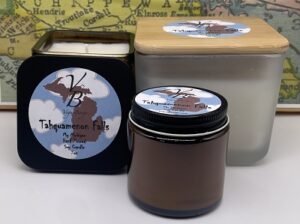 Tahquamenon Falls hand-poured soy candle by Vogue Booge. Sunday Artisan Market, Ann Arbor, Michigan.