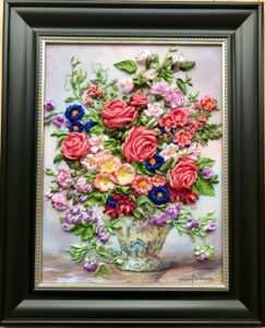 Ribbon Embroidery by Tatiana Voloshina of Ribbon Palette.  Sunday Artisan Market, Ann Arbor, Michigan