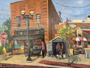 Painting of Zingerman's by Carlye Crisler. The Sunday Artisan Market, Ann Arbor, Michigan.